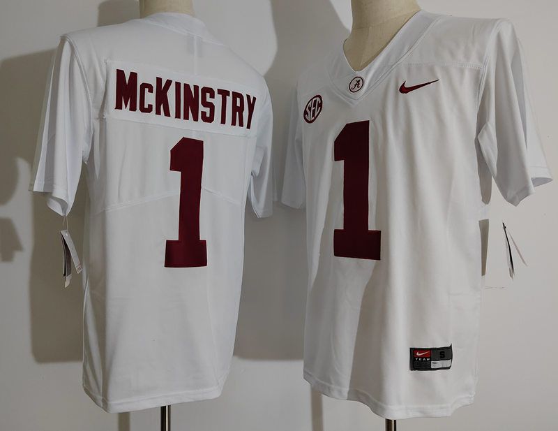 Men Alabama Crimson Tide #1 Mckinstry White Nike 2025 NCAA Jersey->ncaa teams->NCAA Jersey